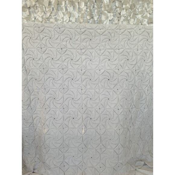 Handmade Knit Cream 100% COTTON blanket Coastal Textured Boho Pinwheel - Picture 7 of 7